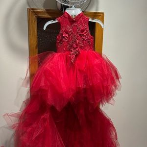 Tulle back lace up dress with removable tail